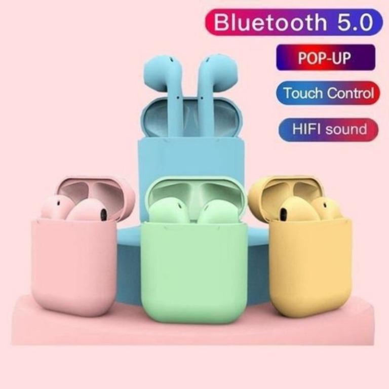 Tai nghe bluetooth màu macaron tai nghe 3d touch tws 5.0 tai nghe thể thao i12 không dây có mic