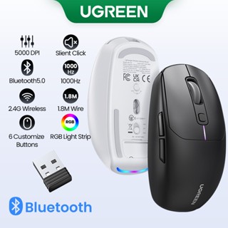 Ugreen Chuột không dây Chơi Game 5000dpi bluetooth 5.0 2.4g 6 Nút Có Thể Sạc Lại Cho macbook tablet Laptop