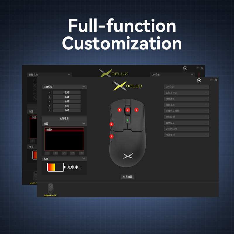 Delux M900 PRO M900PRO PAW3395 63g 8K Tần suất bỏ phiếu 26000DPI Dongle không dây 2.4g Chuột chơi game | BigBuy360 - bigbuy360.vn