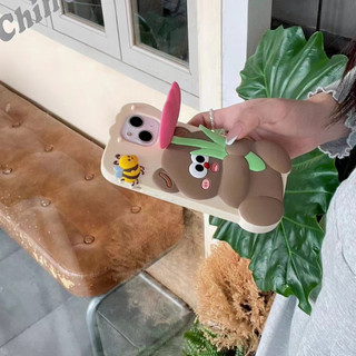 Phim hoạt hình mới Lens Tulip Holder Bear iPhone15 14 13 12 11 Pro MAX Ốp điện thoại Bear Silicone Vỏ mềm trọn gói