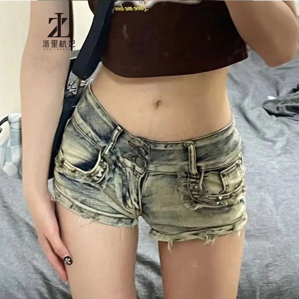 ZHELIHANGFEI Quần đùi nữ jean quần đùi nữ Theo phong cách Mỹ eo thấp siêu ngắn mùa xuân hè mới sửa d