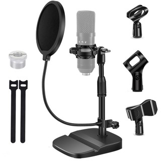 Đế micro để bàn được nâng cấp, Bàn làm việc có thể điều chỉnh Mic với bộ lọc Pop, Giá đỡ sốc, Kẹp micro, 5 / 8 "đến 3 / 8"