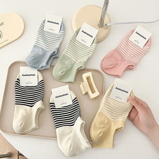FHYL Vớ Thuyền Cotton Nguyên Chất Kẻ Sọc Đơn Giản Thoải Mái Thoáng Khí Xuân Hè Hàn Quốc Cho Nữ