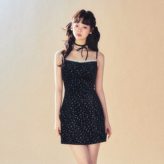 Đảng Pháp Đảng Đảng Gợi Cảm Màu Đen Hoa Sling Đầm Nữ Slim-fit Hẹp eo Jacquard Ren-up Chữ A