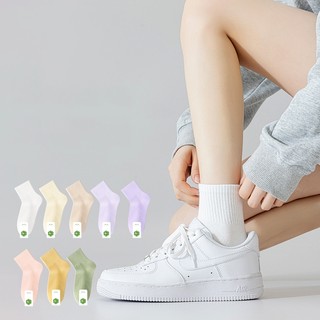 FHYL Tất Cotton Thể Thao Cổ Trung Viền Gân Năng Động Co Giãn Thoáng Khí Nhiều Màu Sắc Phong Cách Hàn Quốc Mùa Xuân Hè Cho Nữ