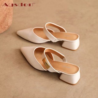 Agsdon Giày Sandal Gót  Chunky Nữ 2024 Phong Cách Mới Mùa Hè Mặc Ngoài Mary Jane Giày Tất Cả Trận Đấu Mũi Nhọn Slipp