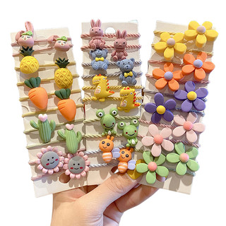Set 10 dây cột tóc co giãn đính hoa / trái cây dễ thương cho bé gái