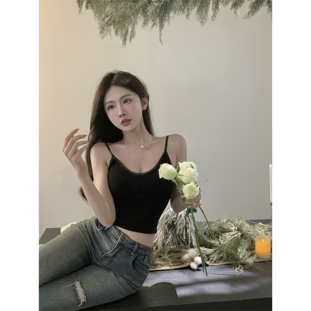 MTMM áo 2 dây có mút ngực áo ba lỗ có mút ngực áo croptop 2 dây  phối ren Phiên bản Hàn Quốc | BigBuy360 - bigbuy360.vn