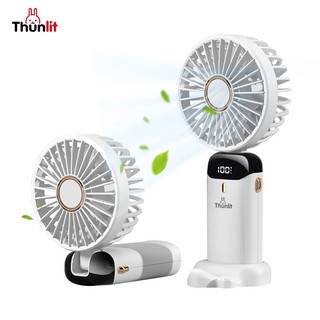 Quạt cầm tay hoạt động bằng pin Thunlit 3 trong 1 Di động có thể sạc lại Màn hình kỹ thuật số 5 bánh Tốc độ Quạt treo cổ cầm tay