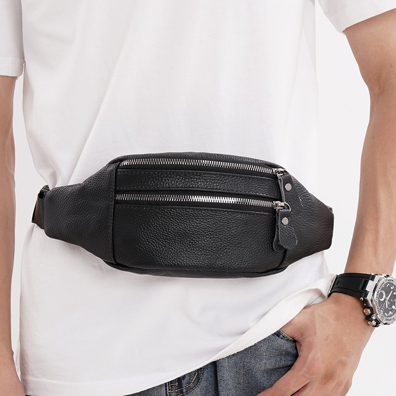 Genuine leather man‘s waist bag Multi functional sports bag belt bags