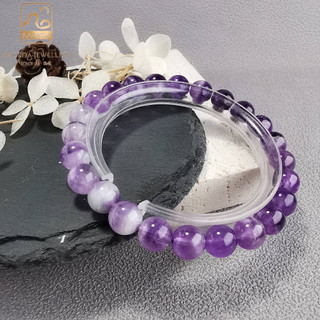 Baceda Pha lê tự nhiên Giảm căng thẳng Lo âu Vòng tay thạch anh tím Yoga, Vòng tay Mantra bằng đá pha lê chữa bệnh cho nữ Đá pha lê tự nhiên Quà tặng chữa bệnh sinh nhật