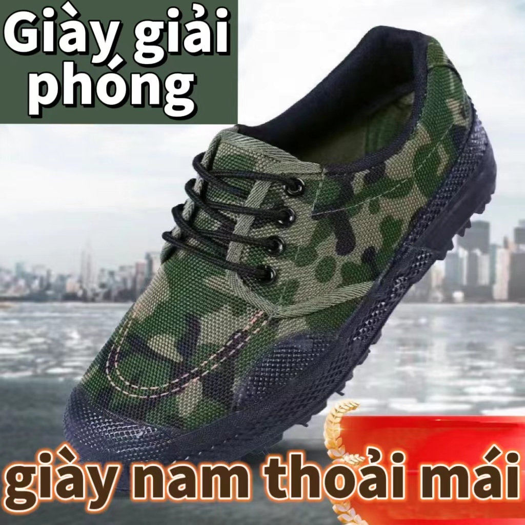Giày Miễn Phí Nam Thấp Làm Việc Chống Mài Mòn Chống Trơn Trượt Ngoài Trời Huấn Luyện Dây Kéo Vải Huấn Luyện Quân Sự Ngụy Trang Giày Cao Su Công Trường Giày