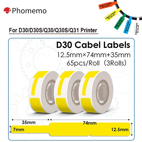 Nhãn dán nhãn nhiệt Phomemo Cabel / Dây cho máy in D30 / D30S / Q30 / Q30S / Q31,3 cuộn mỗi hộp