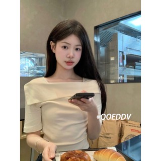 Áo thun dệt kim ngắn tay một vai thiết kế tối giản dành cho nữ