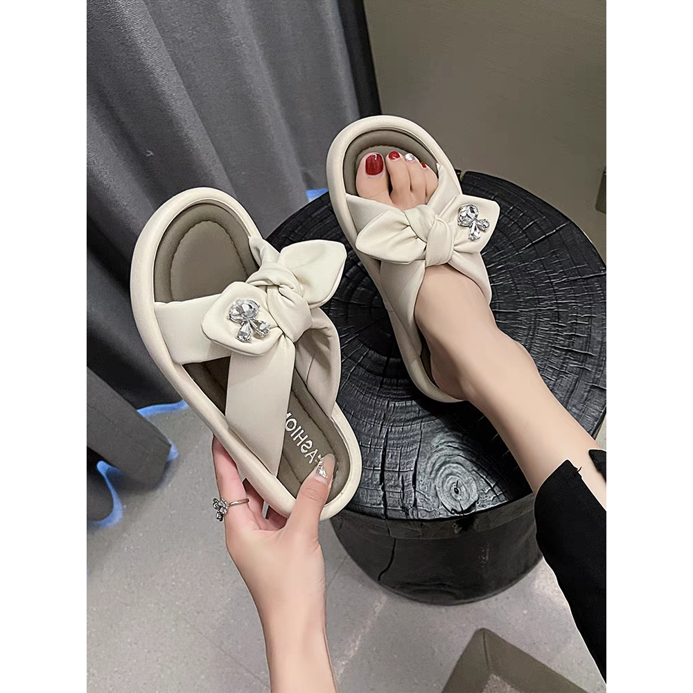 Dép nữ thời trang Dép lê đế mềm đính đá nơ 2023 mẫu mới