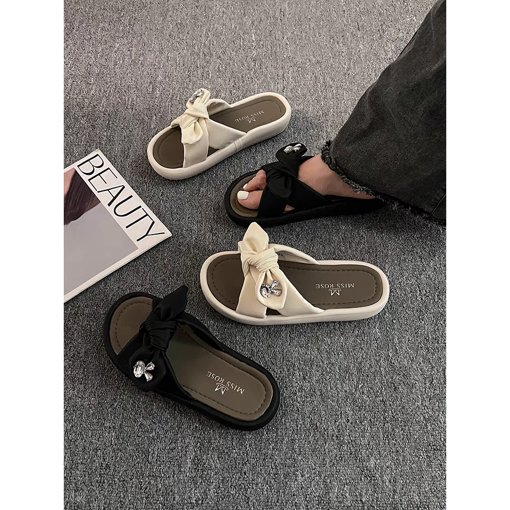 Dép nữ thời trang Dép lê đế mềm đính đá nơ 2023 mẫu mới