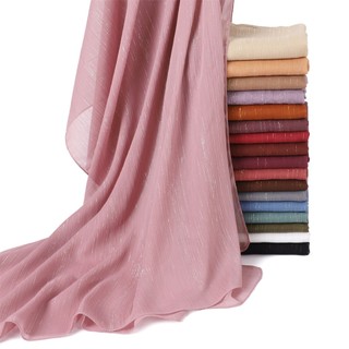 Jifang sáng bóng sợi bạc xếp ly trơn voan pashmina khăn choàng hồi giáo hijabs đầu khăn sl251