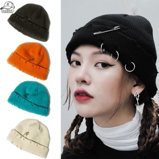 Gaseryo Mũ Len Kèm Khăn Choàng Cổ Giữ Ấm Mùa Đông Cho Nam Nữ Nón Len Beanie Đen Rách Phối Khuyên Basic Dệt Kim Co Giãn Tốt Unisex Phong Cách Hàn Quốc