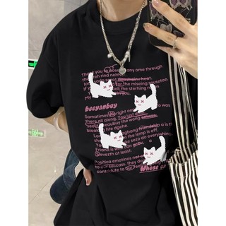Porozi Mùa Hè 2024 Hàng Mới Về Nữ S Đen Mèo In Hình Cotton Tay Ngắn Có Thiết Kế Cảm Giác Và Lỏng Lẻo Phù Hợp