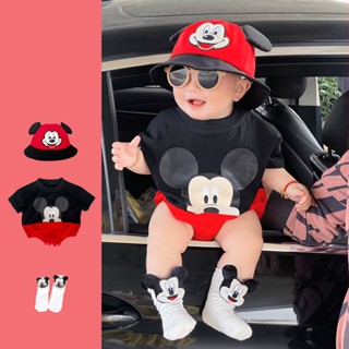 Bộ áo liền quần Mickey được ủy quyền của Disney dành cho trẻ sơ sinh, trẻ sơ sinh, xu hướng mùa hè, bé trai ngắn tay, áo liền quần 3 cái / bộ