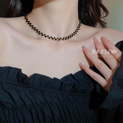 DREJEW Vòng cổ hai lớp ngọc trai pha lê vàng phong cách Hàn Quốc dây chuyền xương đòn cao cấp vòng cổ thời trang