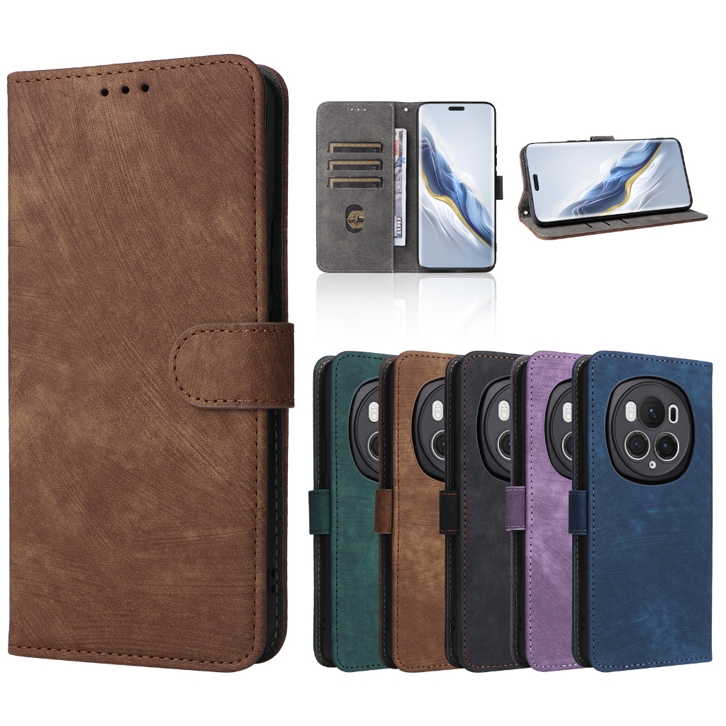 Honor Magic 6 Pro Magic6 Magic6Pro 6Pro Retro Thẻ Da PU Khe Cắm Ví Flip Case Khóa Đứng Vỏ Có Dây Buộ