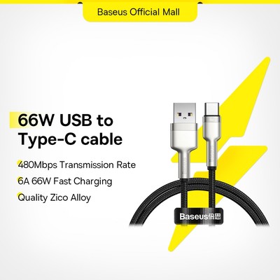 Dây cáp dữ liệu Baseus Cafule 66W USB sang Type-C bằng kim loại