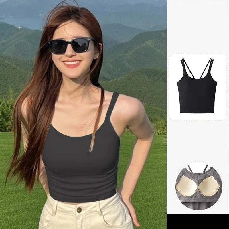 【WANG JIAO ZHAN】(Chất liệu 100% bông)  Áo yếm ngắn tay có đệm thời trang dành cho nữ Có miếng đệm ngực【2023】 | BigBuy360 - bigbuy360.vn