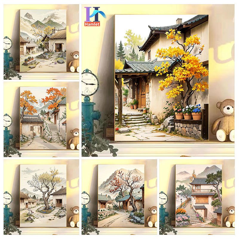 Hamlet【30*40/40*50cm】Phong Cảnh/Sân/Tranh sơn dầu số hóa /Tranh Số Hoá / tranh tô màu theo số/ Quà t