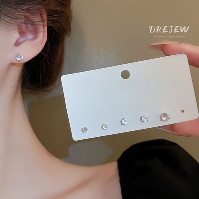 DREJEW 6pcs set Bông tai zircon tròn kim bạc 925 nhỏ và nhẹ sang trọng đơn hoa tai giản thời trang thiết kế đi lại cảm giác không gây dị ứng khuyên tai bạc