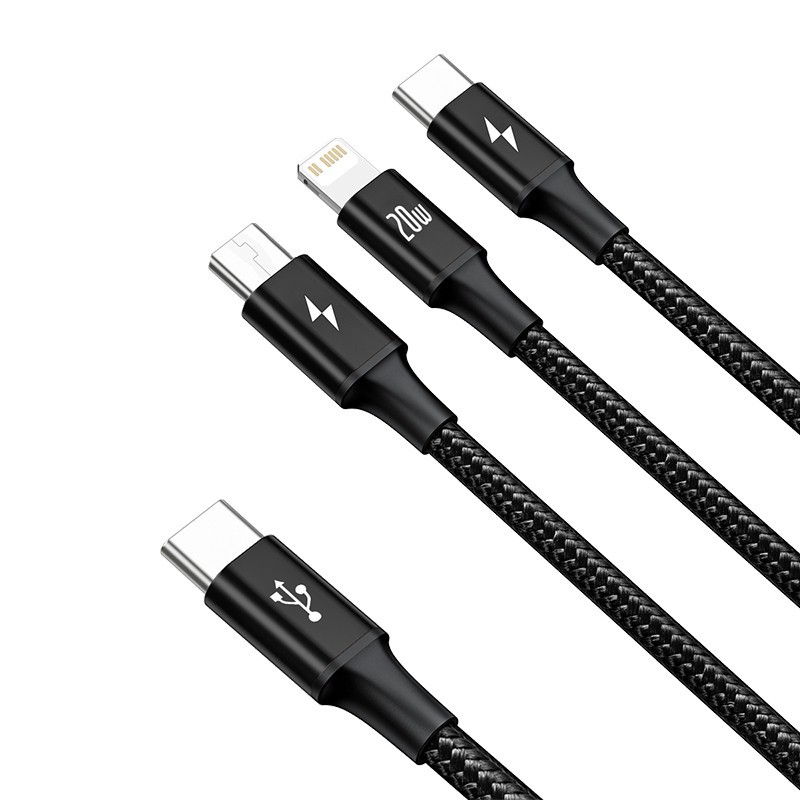 Cáp dữ liệu sạc nhanh Baseus 3 trong 1 USB Type C 20W PD Type-C sang C + L + C | BigBuy360 - bigbuy360.vn