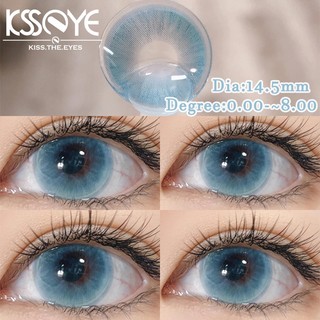 2 chiếc Ống kính tiếp xúc màu Xanh hàng năm Đường kính xanh: Ống kính cận thị 14,5MM Theo toa Ống kính mềm Lớp 0 ~ -8,00 Trang điểm mắt Cosplay Ống kính tiếp xúc Mắt búp bê lớn