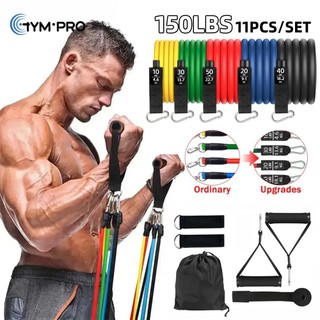 Phòng tập thể dục 11 cái / bộ Dây kháng lực tập thể dục Yoga Tập thể dục tại nhà Dây thun Bộ dụng cụ tập thể dục Dây kéo Thiết bị tập thể dục Bộ thắt lưng tập Pilates