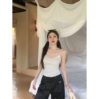 Hai màu chấm bi giả hai mảnh ren sling slim-fit pure desire đáy áo vest
