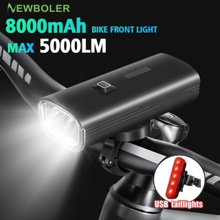 Newboler 8000mah đèn xe đạp 5000 lumens hợp kim nhôm xe đạp đèn trước type-c sạc đi xe đạp đèn pha ipx4 chống nước tia cao đèn pin
