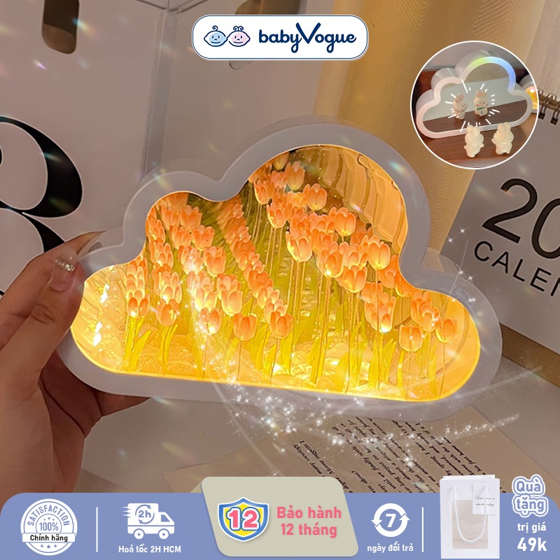 【Hoả tốc 2h】💙20 flower (gift bag)Đèn Tulip hình Đám Mây Gương Handmade Trang Trí Phòng Ngủ , Phòng Khách , Bàn Làm việc - DIY hoa tulip đèn ngủ gương