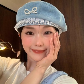 Mũ nồi ren Denim nơ họa sĩ phiên bản Hàn Quốc