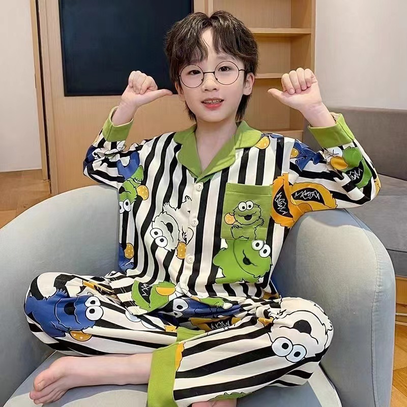 Bộ Đồ Ngủ Tay Dài Bằng Lụa Mỏng In Họa Tiết Hoạt Hình Dễ Thương Kích Thước 90-170cm Thời Trang Cho Nam Và Nữ