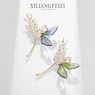 Trâm Cài Bướm Cánh Nhựa Tai Lúa Mì Đính Đá Zircon Ghim Phụ Kiện Quần Áo Thời Trang Quà Tặng Unisex