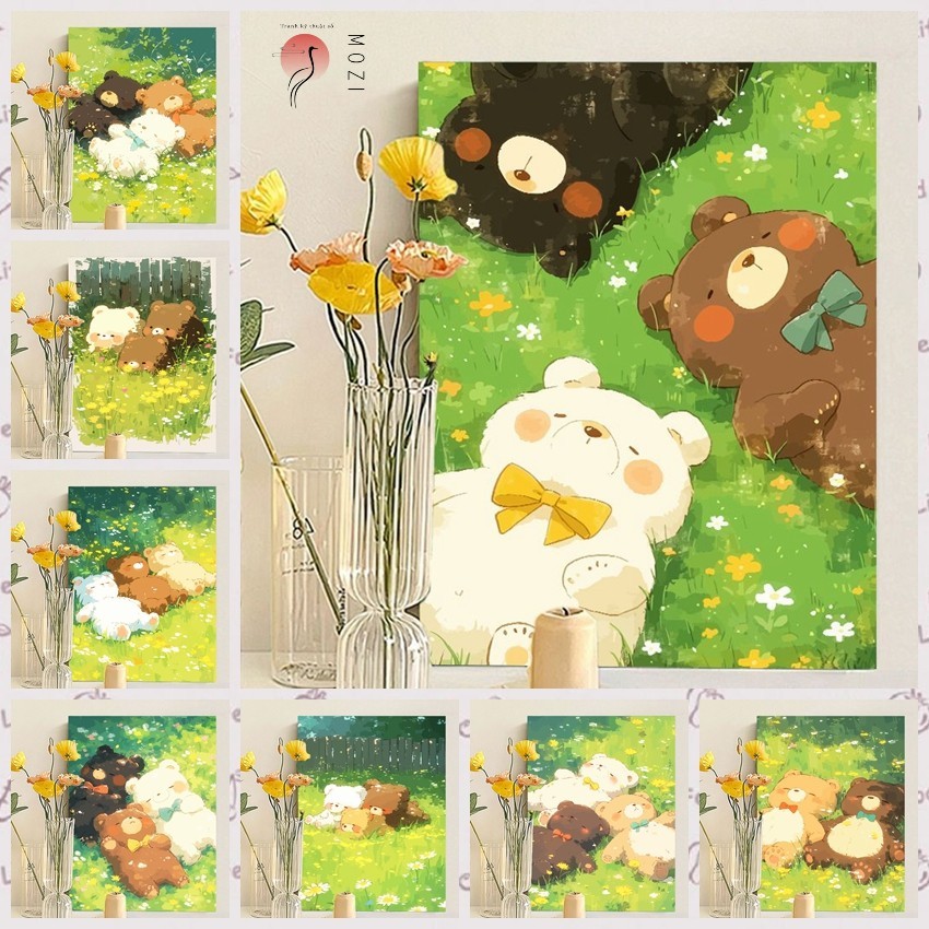 MOZI✨30 * 40cm / 40 * 50cm gấu mùa xuân tranh tô màu theo số tranh số hóa tranh sơn dầu số hoá tranh