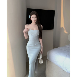 【COLORBLLIND】Gợi Cảm Một Vai Sling Đầm Rộng Hẹp Slim-fit Ôm Hơn Nhìn Giữa Chiều Dài Khe Ống Top Váy