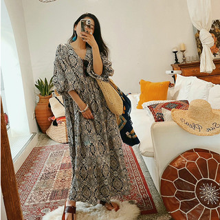 Hành quân | Bohemian Kỳ Nghỉ Đèn Lồng Tay Đầm Rời Lười Phong Cách Dân Tộc Váy Dài Sanya Dali