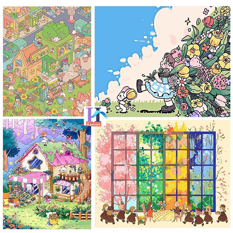 Hamlet【30*40/40*50cm】Hoạt hình/Phong cảnh/Tranh sơn dầu số hóa /Tranh Số Hoá / tranh tô màu theo số/