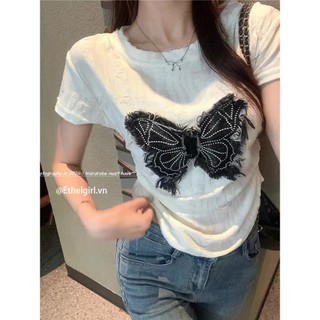 Ethelgirl Hàn Quốc Retro Thời Trang Bướm Áo Thun Nữ Quần Áo Lỗ Mỏng Top