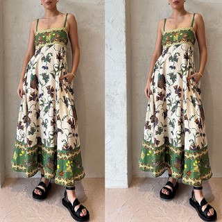 Retro Pháp Nữ Vintage In Hoa Quá Khổ Không Tay Maxi Dài Có Sẵn Hàng Mới