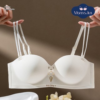 Momo Gợi Cảm Rỗng Liền Mạch Áo Ngực Đơn Giản Bóng Mỏng Dây Đeo Vai Chống Trơn Trượt Thoải Mái Không Khung Đẩy Lên Dưới