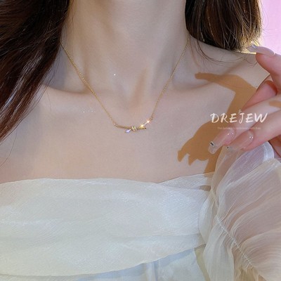 Drejet Vòng cổ thắt nút zircon vàng 18K Hàn Quốc dây chuyền xương đòn thời trang sang trọng nhẹ nhàng Vòng cổ đa năng đơn giản dành cho nữ