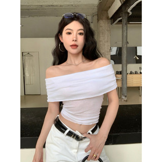Mùa hè Nhẹ Nhàng Hơn Nhìn Một Cổ Áo Thun Tay Ngắn Niche Lộn Xương Cổ Gợi Cảm Nóng Không Tay Top