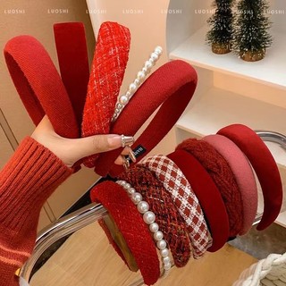 Băng Đô Cao Cấp Quấn Rộng Quấn Đầu Phụ Kiện Tóc Xốp Kẹp Tóc Retro Mũ Trang Sức Màu Đỏ