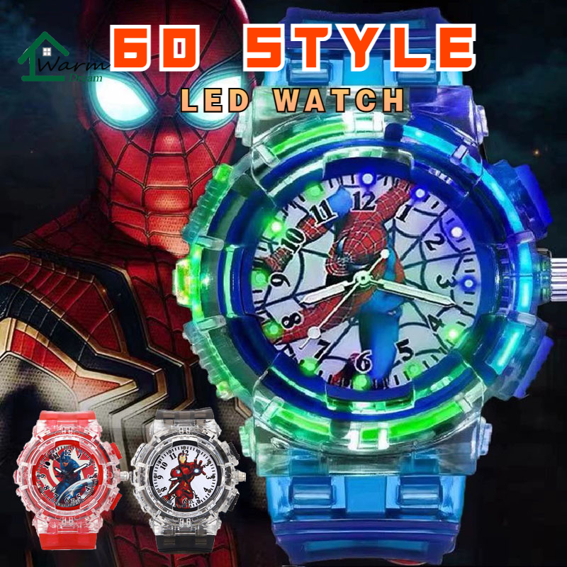 [60 Phong Cách] Đồng Hồ Người Nhện LED Hoạt Hình Dễ Thương Đồng Hồ Hello Kitty Ánh Sáng Đồng Hồ Trẻ Em Cho Bé Trai Bé Gái Học Sinh Đồng Hồ Kỹ Thuật Số Flash Nhiều Màu Sắc Chất Lượng Cao